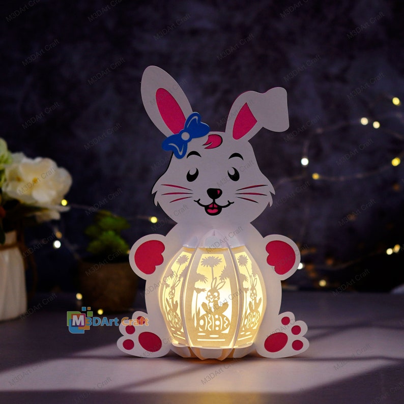 Bunny Lantern V1 PDF, SVG, Studio Template Bunny Easter Egg Lantaarn voor paasversieringen DIY Easter Paper Cut Template afbeelding 3