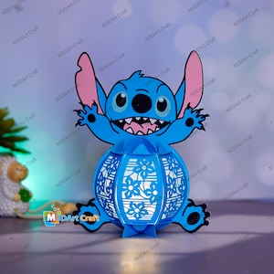 Lanterna Stitch SVG, PDF, modelli Studio per Cricut, ScanNcut, Cameo... Lanterna fai da te per la decorazione della cameretta dei bambini, regali fai da te per bambini