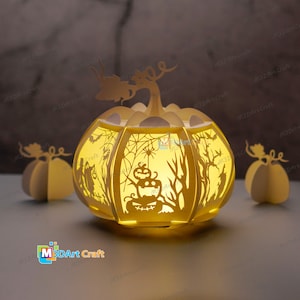 Pumpkin Lantern SVG for Cricut Projects, CanNcut, Silhouette - DIY Lamp Halloween Decoration - Paper Cut Template Lightbox, 3D Pumpkin SVG