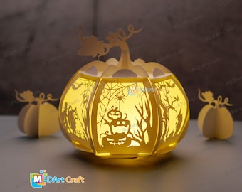 Pumpkin Lantern SVG for Cricut Projects, CanNcut, Silhouette - DIY Lamp Halloween Decoration - Paper Cut Template Lightbox, 3D Pumpkin SVG