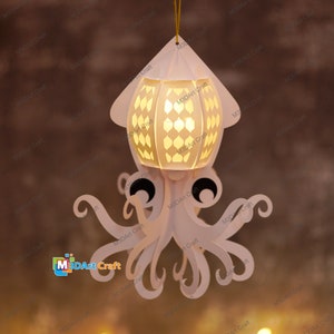 Squid Lantern PDF, SVG, Silhouette Studio Templates - Ocean Lantern Paper Cut - Squid Lantern Paper Cut - DIY Squid Paper Decorations
