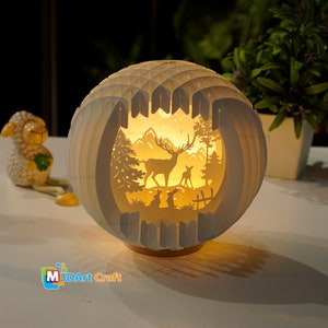 Deer Sphere Pop Up SVG Templates for creating Snow Globe Pop Up, Christmas Lanterns - Paper Cut Lamp For Christmas Snowball Pop Up Lightbox