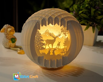 Deer Sphere Pop Up SVG Templates for creating Snow Globe Pop Up, Christmas Lanterns - Paper Cut Lamp For Christmas Snowball Pop Up Lightbox