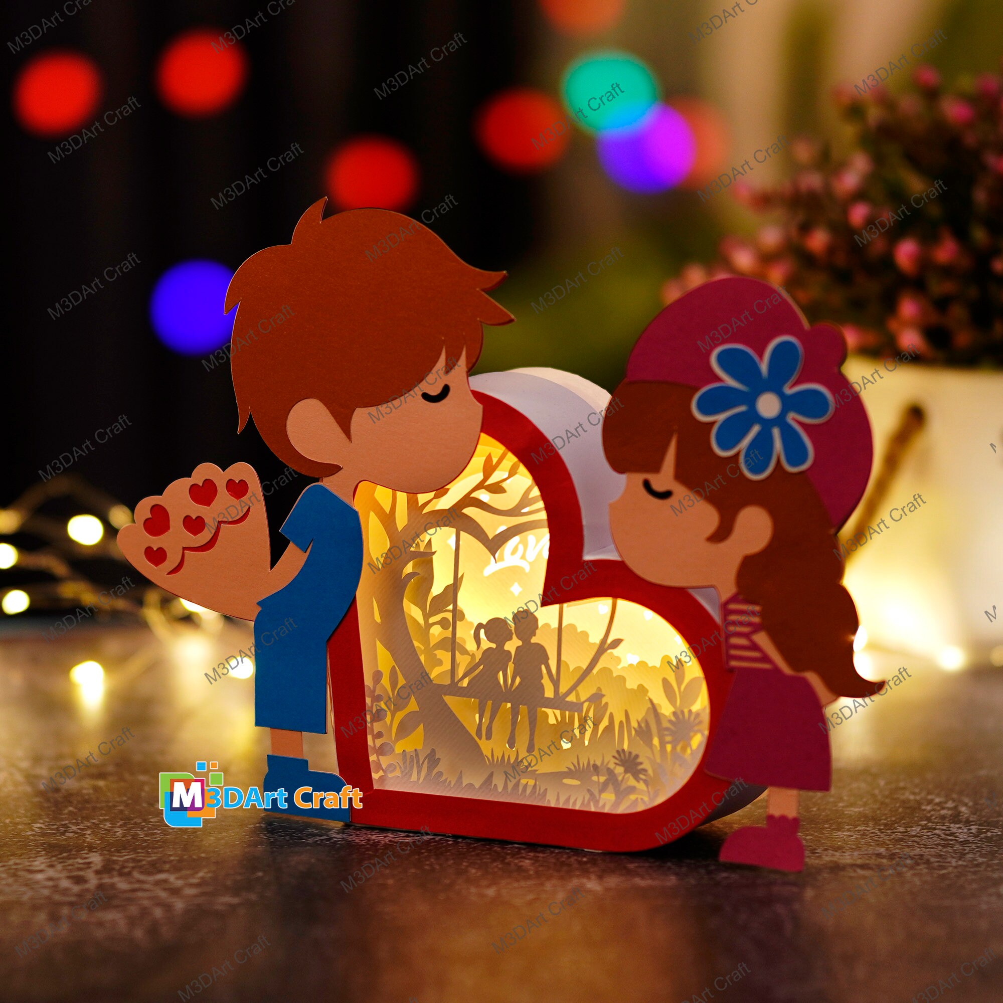 Couple Sit Swing in BF Sv GF Heart Lanterns Shadow Box SVG