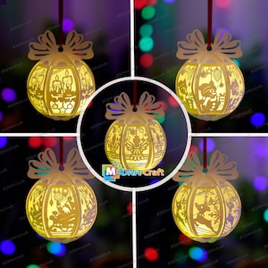 Pack 5 Christmas Balls SVG Paper Lantern Hanging For Christmas Tree Decorations - DIY Christmas Ornaments - Christmas Ball Hanging Paper Cut