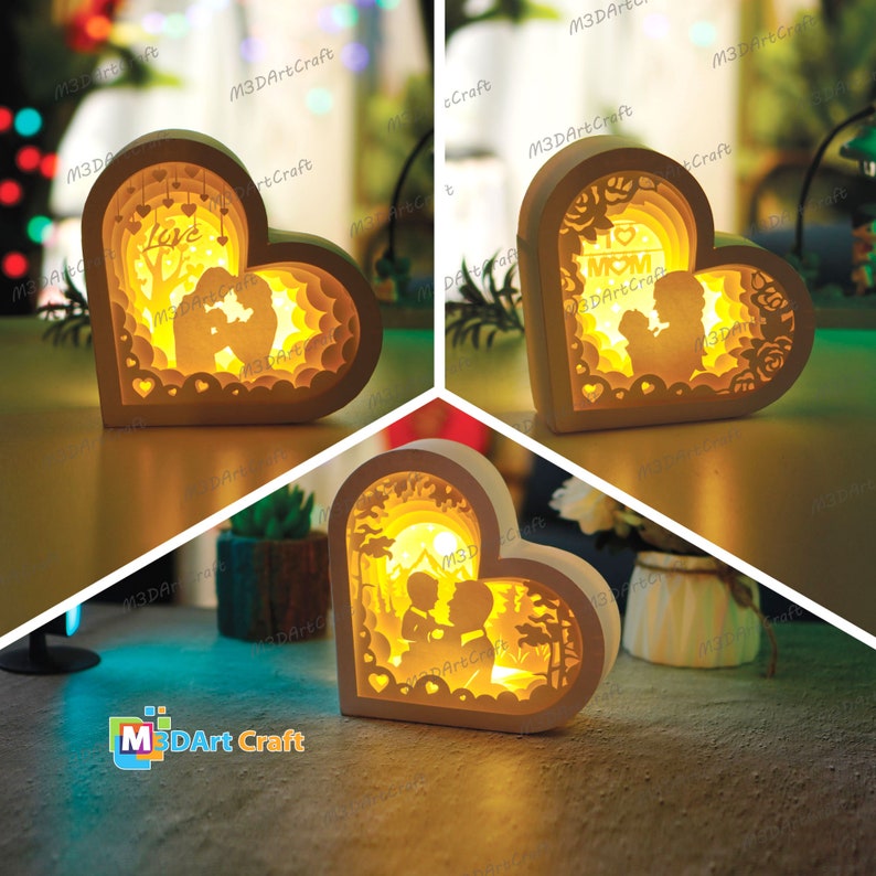 Pack 3 Heart Lanterns Shadow Box PDF, SVG for Cricut Projects Creating ...