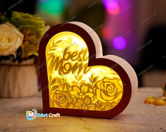 Best Mom Heart Lanterns Shadow Box PDF, SVG for Cricut Projects - Diy Mother's Day Gifts - Lightbox Paper Cut Template - 3d heart svg