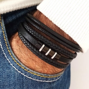 men's bracelet, customizable engraving. Multi-row bracelet for men, magnetic clasp