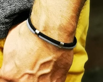 bracelet personnalisé, bracelet pour homme en corde et acier, bracelet minimaliste, bracelet nautique, gravure personnalisé.