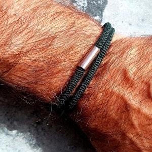 minimalist bracelet, men's bracelet in rope and steel, magnetic clasp with personalized engraving.