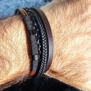 Pulsera de cuero trenzado para hombre, grabado personalizado, cierres corredizos de acero | pulsera de cuero marrón | pulsera de regalo para hombre, nohogi.