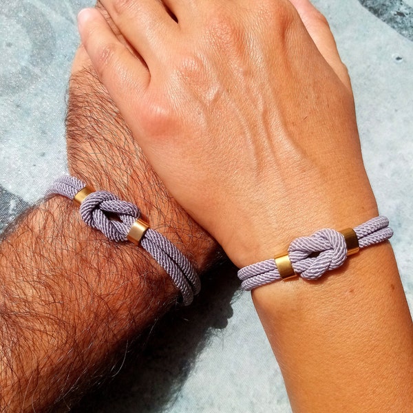 Bracelets de couple personnalisables , nœud marin  , gravure personnalisée fait main.