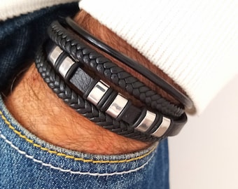 bracelet homme, gravure personnalisable. Bracelet multirangs pour homme, , fermoir aimanté, nohogi 2023