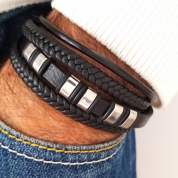 bracelet homme, gravure personnalisable. Bracelet multirangs pour homme, , fermoir aimanté, nohogi 2023