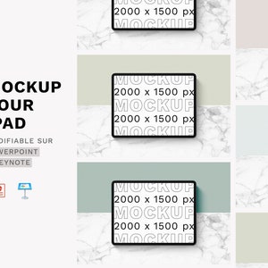 May include: Mockup of an iPad screen on a marble background. The screen displays the text "MOCKUP" and "2000 x 1500 px".