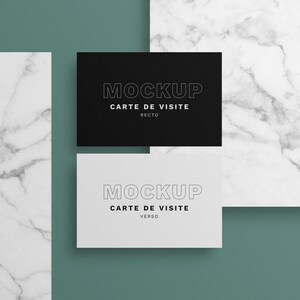 Mockup Carte de Visite Recto/Verso | Maquette Numérique | Minimaliste | Marbre | Photoshop