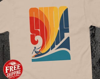 Surfing Shirt, Surfer Gifts, Beach Tshirt, Vintage Style Surf Print