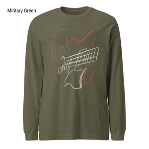 Bass Guitar Long Sleeve Shirt For Bassists With Minimalist Bass Guitar Print