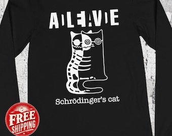 Maglietta a maniche lunghe con il gatto di Schrödinger, regalo per insegnanti di fisica, regali per appassionati di fisica quantistica / Bella Canvas 3501