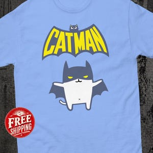 Rolig katt-T-shirt, kattägare-present, superhjälte-T-shirt, serietidningsfan-present