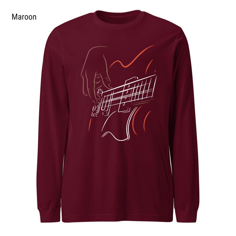 Bass Guitar Long Sleeve Shirt For Bassists With Minimalist Bass Guitar Print