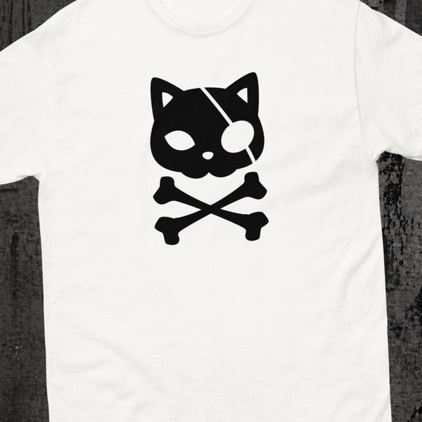 Camiseta de gato pirata, espeluznante y adorable, ropa Yami Kawaii, moda alternativa, camiseta con estampado de calavera de gato.