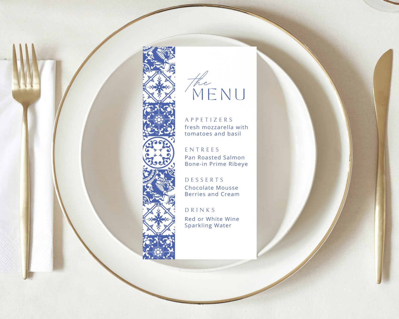 Italian Blue Tile Menu Set | Mediterranean | Amalfi Coast | Positano ...