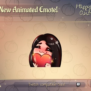 Animated Heart emote / black hair Girl twitch emote / Youtube emote /Discord Emote / Animated Twitch emote