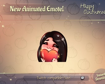 Animated Heart Twitch Emote, Black Hair Girl (Digital Download)