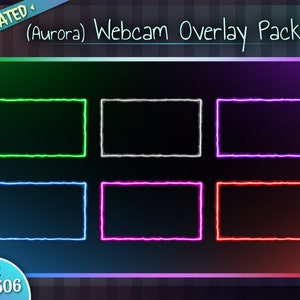6 Nakładka na kamerę internetową / Ramka kamery internetowej - Neon Aurora w 6 kolorach / Niestandardowa nakładka na kamerę internetową Twitch Streamlabs OBS