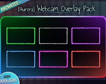 6 Webcam Overlay / Webcam Frame - Neon Aurora in 6 Colors / Custom Twitch Streamlabs OBS Facecam Overlay