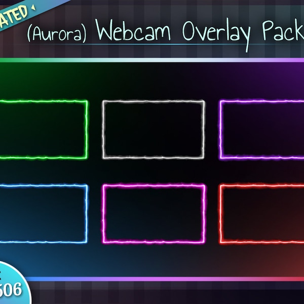 6 Webcam Overlay / Webcam Frame - Neon Aurora in 6 Colors / Custom Twitch Streamlabs OBS Facecam Overlay