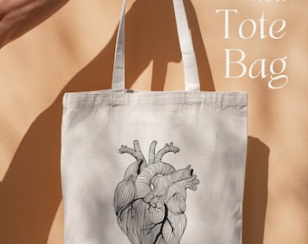 Anatomy Heart Illustration Cotton Canvas Tote Bag | Med Student Gift