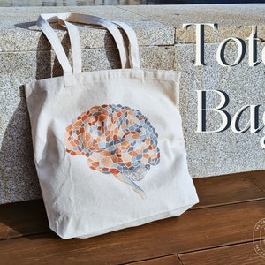 Brain Watercolor Canvas Tote Bag | Anatomy Illustration Tote | Reusable Cotton Bag with Pocket | Med Student Gift | Doctor Gift | Neurology