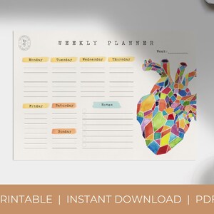 Agenda semanal digital horizontal | Organizador para imprimir | Planificador ilustrado, A4 e Carta, Organizador de secretária, Prenda médico