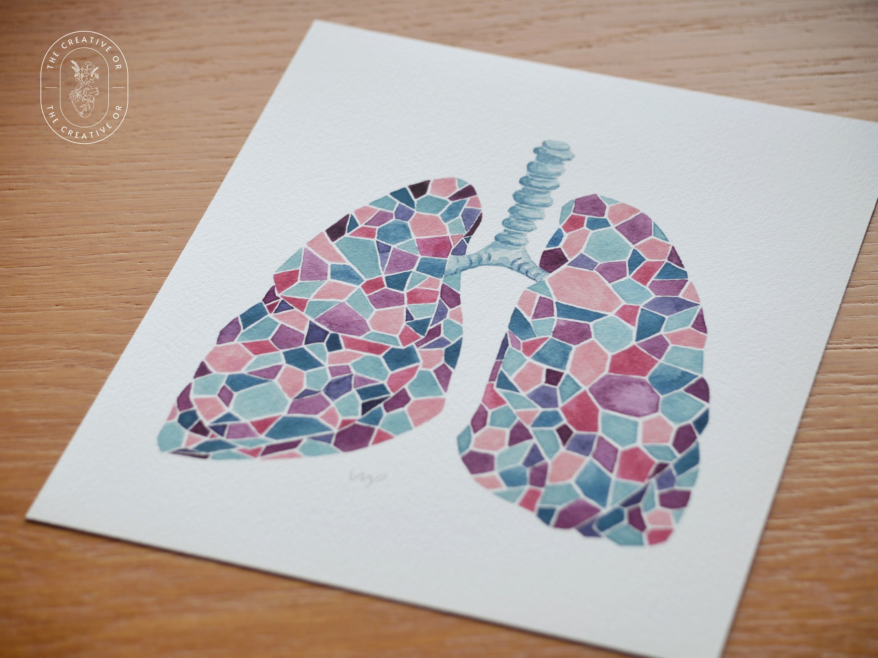 Mosaic Lungs Watercolor Print Anatomy Art Lungs Painting Etsy