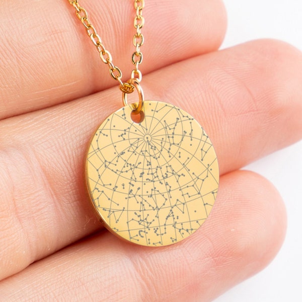 Collier personnalisé de carte d'étoile, cadeau personnalisé de ciel de nuit de lieu et d'endroit de date pour l'anniversaire ou l'anniversaire, bijoux de carte de constellation pour elle