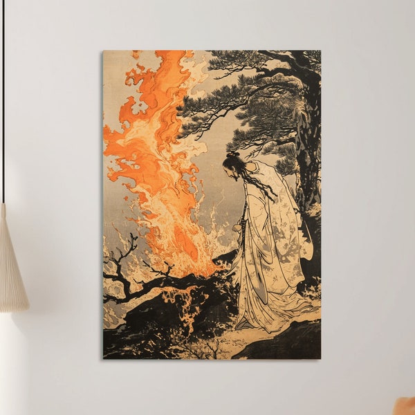 Moses and the Burning Bush of Mount Horeb Ito Shinsui Digital Download, Unique Japanese Ten Commandments Hebrew Bible Story Artwork Design