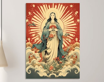 Our Lady of Immaculate Conception Japanese Vintage Poster, Blessed Mother of Jesus Asian Interpretation Artwork, Printable Virgin Mary Birth