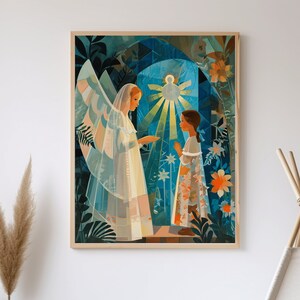 Printable Holy 1st Communion Poster for Kids, Angel Children Illustration Church Preschool Nursery Decor, Blue Child Playroom Eucharist Art