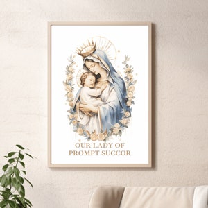 Aquarel Onze Lieve Vrouw van Prompt Succor Wall Poster, Afdrukbare katholieke Madonna en Kind Christus Portret, Heilige Moeder van Jezus Illustratie