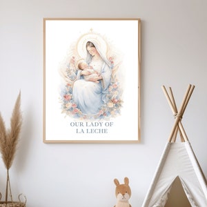 Affiche aquarelle de la Vierge Marie, portrait catholique imprimable de la Vierge Marie, décoration murale de chambre d'enfant le Christ Vierge à l'enfant