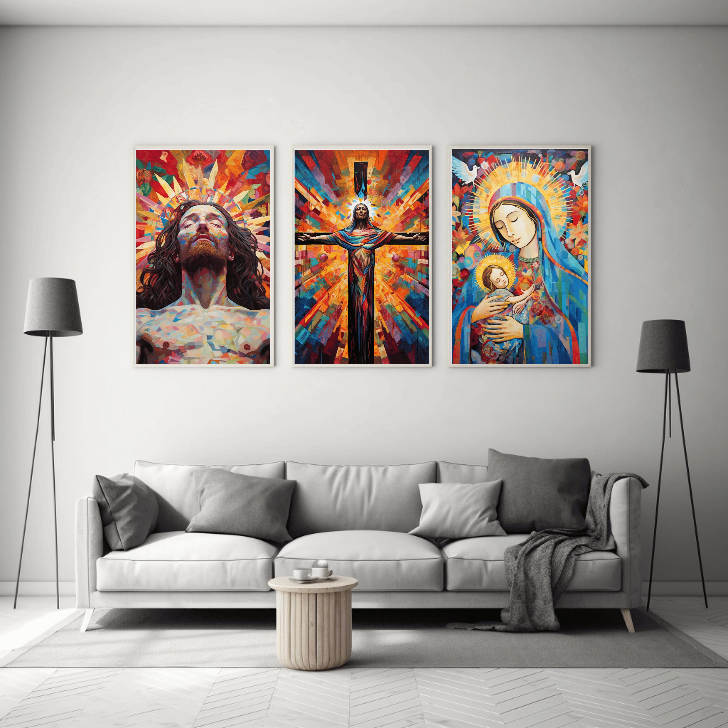 Set von 9 moderne christliche Kunst, abstrakte Jesus Bibel Vers Skizze
