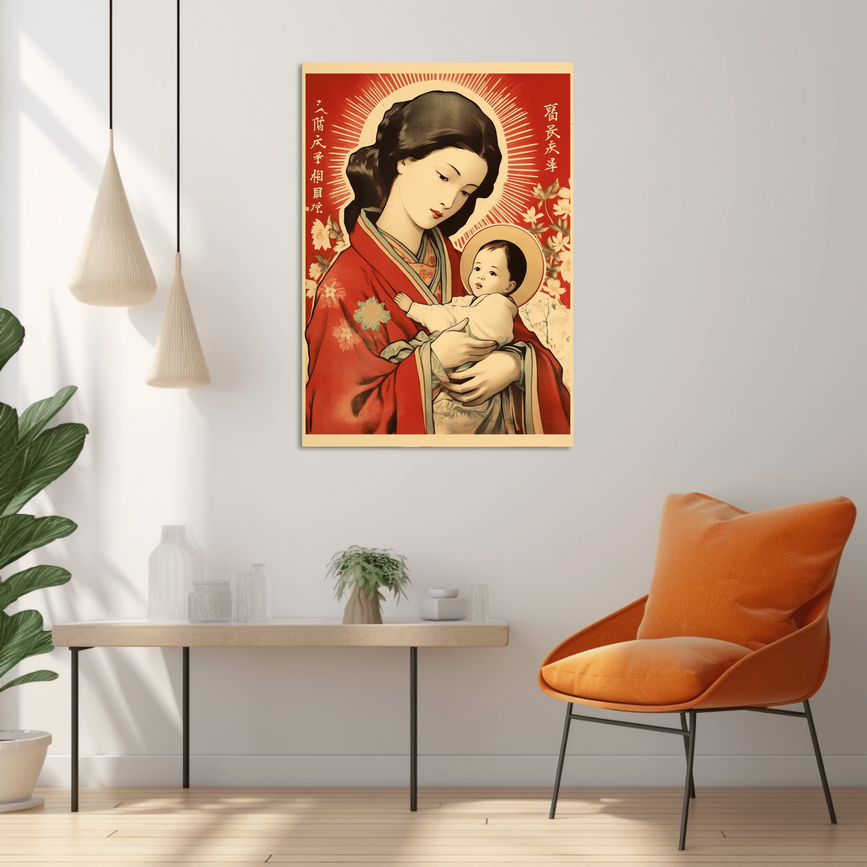Printable Japanese Madonna and Child Christ Vintage Poster, Virgin