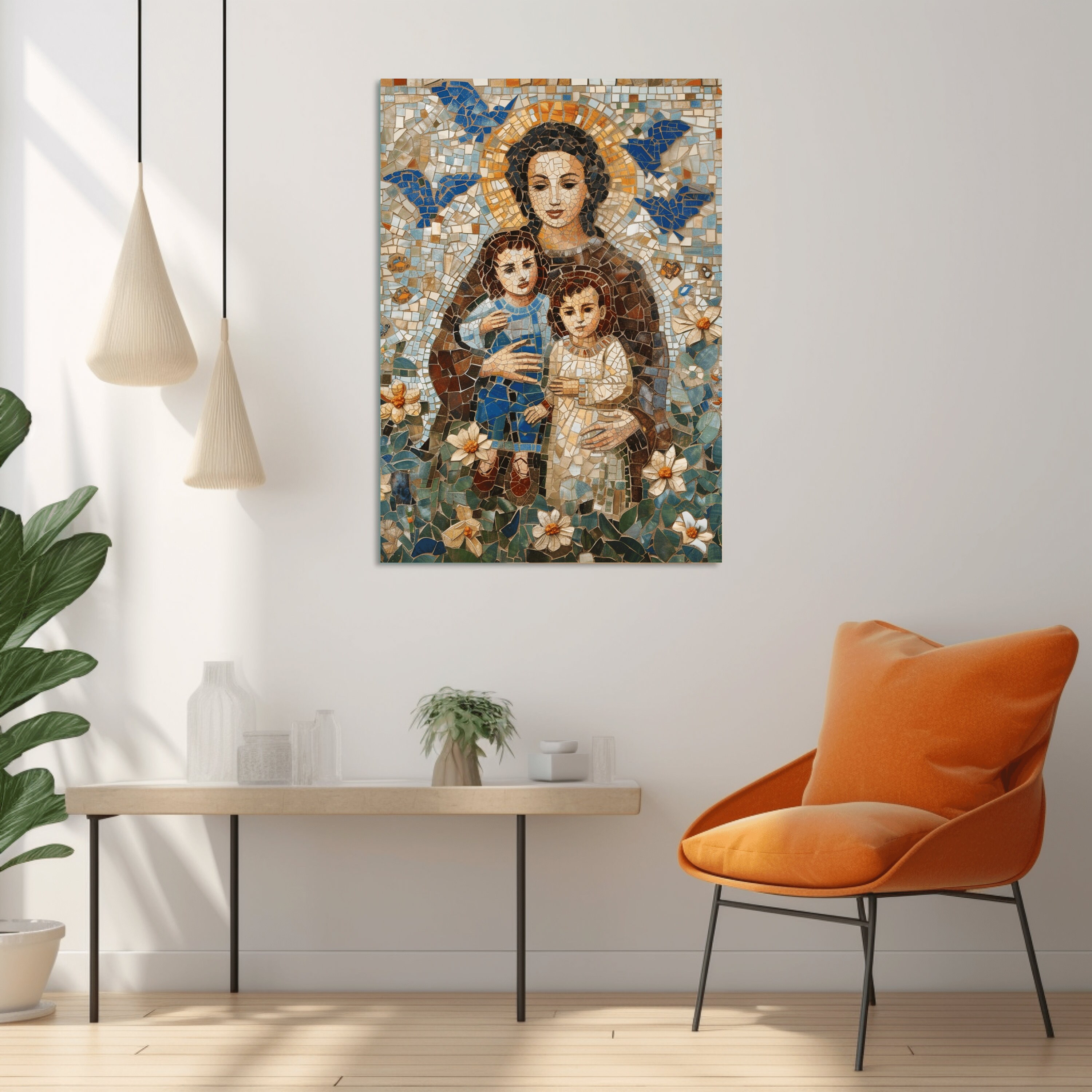 Printable Mosaic St Gianna Beretta Molla Portrait, Colorful Floral ...
