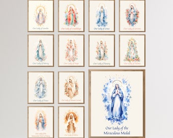 Set mit 13 Aquarell Illustrationen Unserer Lieben Frau in den Größen 13x18 und 20x26cm