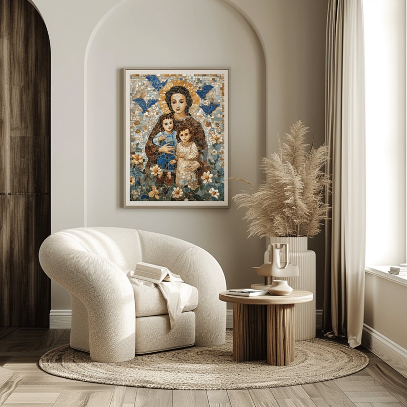 Printable Mosaic St Gianna Beretta Molla Portrait, Colorful Floral ...