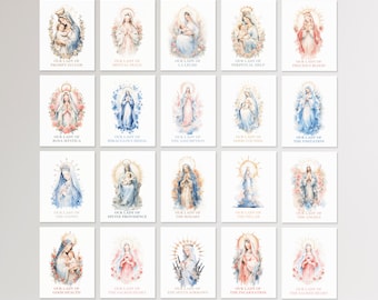 Our Lady Mega Bundle, Set mit 20 druckbaren Jungfrau Maria Titeln Bildern, katholisches Mutter von Jesus Poster, Madonna und Kind Christus Illustration