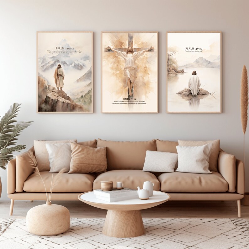 3er Set moderne christliche Kunstdrucke, 3 Stück Schrift Wandtattoo