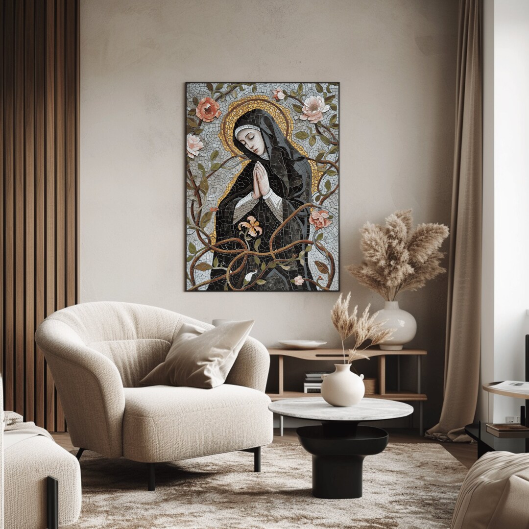 Eclectic Mosaic St Rita of Cascia Poster, Printable Geometric OSA ...